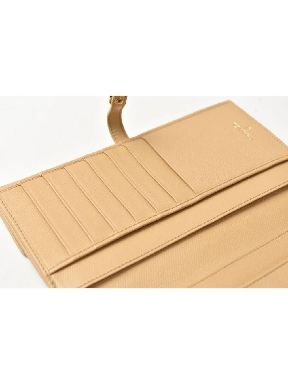 Chanel Wallet Coco Button Bifold Leather Beige